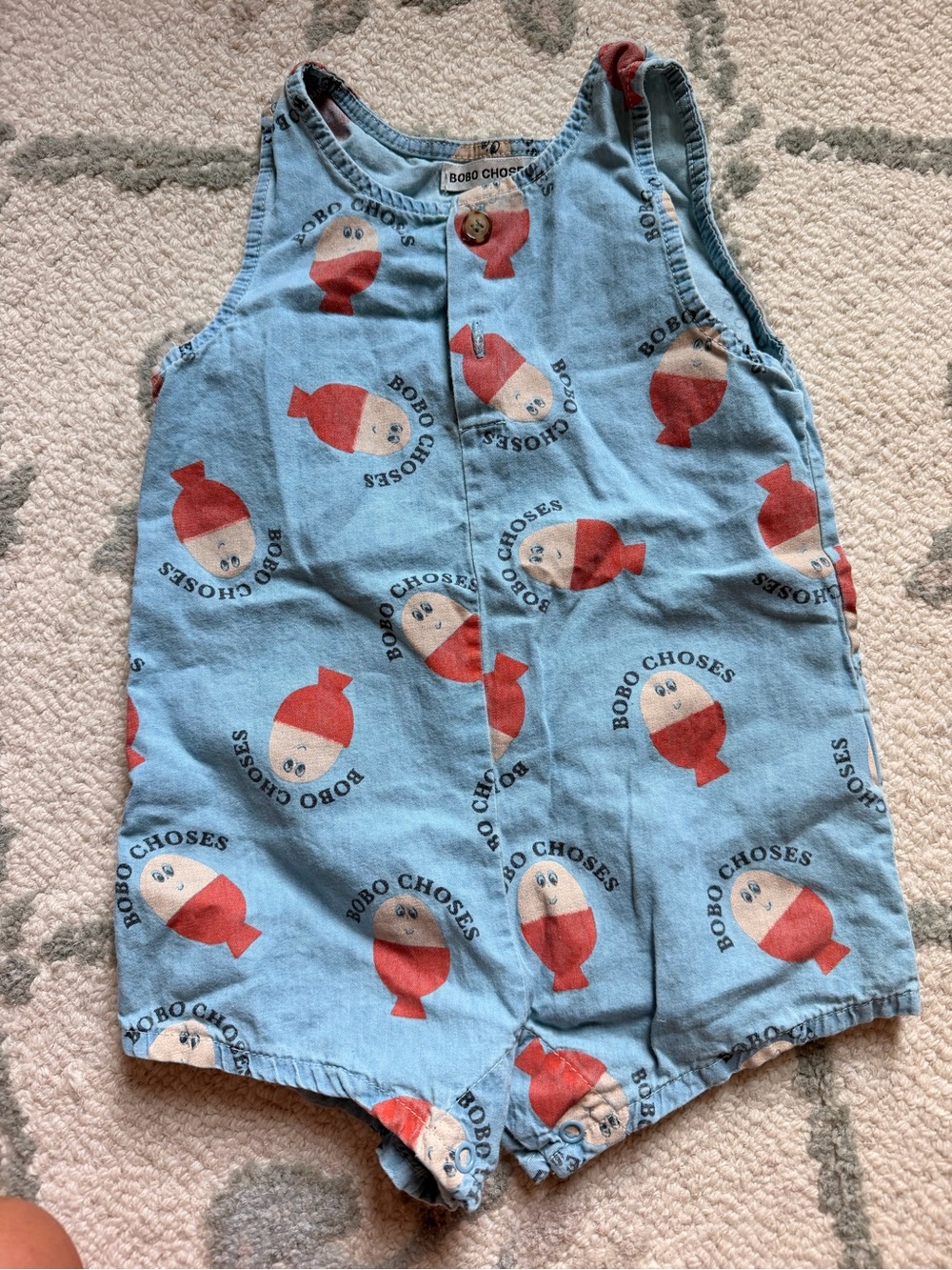 Bobo Choses Light Blue Romper with Red Character Print
